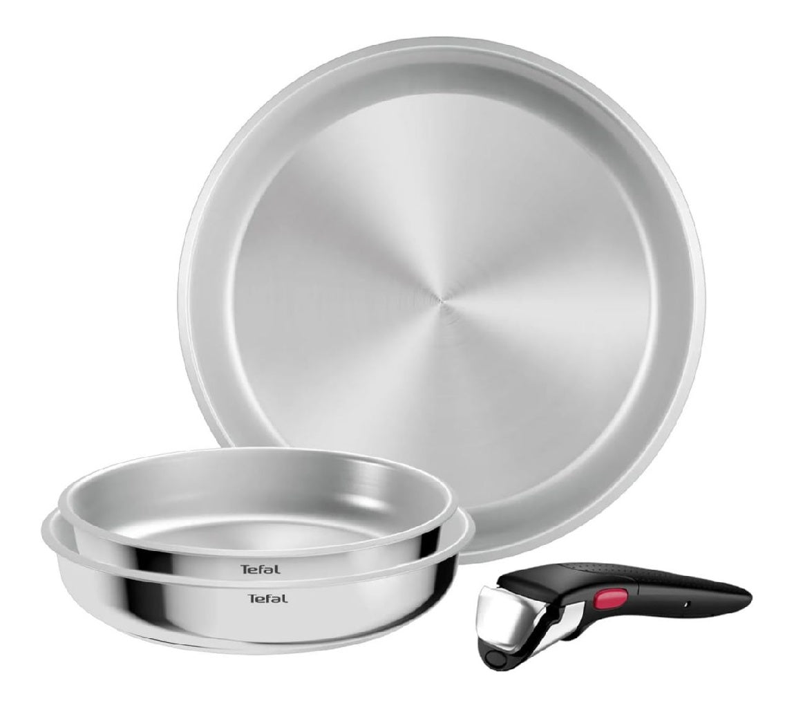 Max Ingenio Comfort Batterie du cuisine Acier inoxydable 4 pieces Poele induction empilable possedant poignee amovible brevetee Gain de place 70 Compatible four ainsi que tous feux dont induction