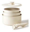 Set du Redchef Casseroles en Ceramique Lot 3 Poignees Amovibles Antiadhesives 16/18/20 cm Casserole Induction Couvercle 3 EN 1 Passe au four sans PFOA Tous feux dont induction Beige
