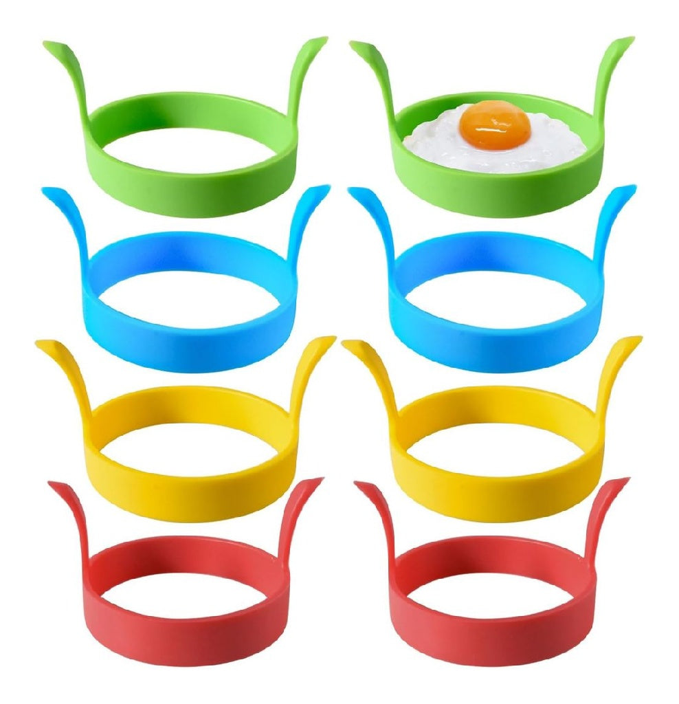 EUPSIIU 8 Pieces Moule Oeuf Au Plat Silicone Anneaux d'oeufs Moules a Crepes Antiadhesif Ronde Moule du Cuisson avec poignee pour Friture pour Omelette Pain du Viande Dessert Colore