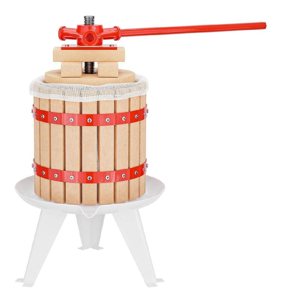 a Presse WilTec Fruits - 370 x 370 x 575 mm - capacite 12 L - avec Panier en hetre ainsi que Torchon Sac de filtrage - Pressoir Manuel destine a Mout de Pomme Poire Raisins Baies - Vin Cidre