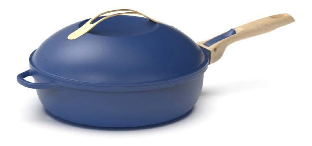 COOKUT La Fabuleuse poele 8 dans 1 - Un seul ustensile qui remplace poele casserole sauteuse Avec 2 poignees amovibles panier vapeur/friture spatule dans bois SAPHIR