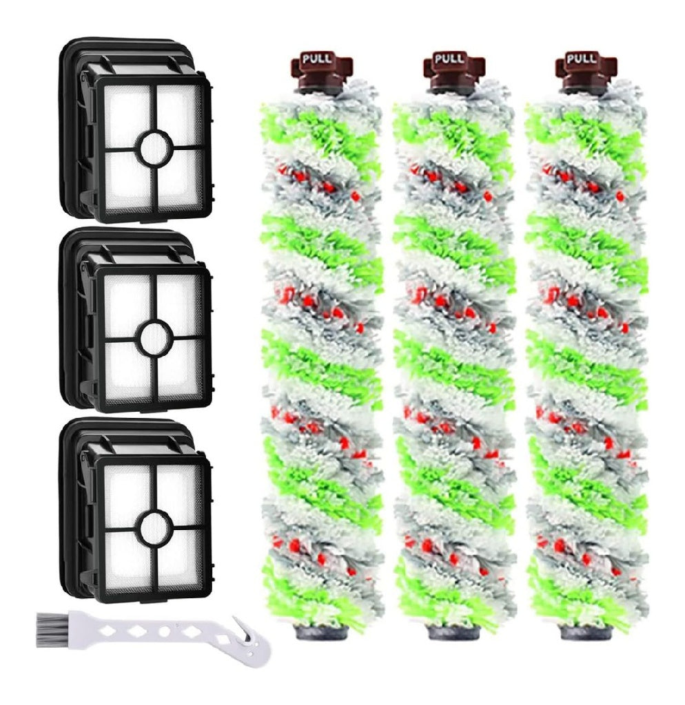 3 Lot de filtres de Rechange ainsi que 3 Rouleaux de Brosse Multifonction pour Animal Domestique Bissell Crosswave 3 dans 1 destine a aspirateur Bissell CrossWave 1866 1785 2052 1713